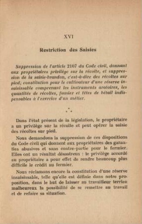 XVI Restriction des Saisies
