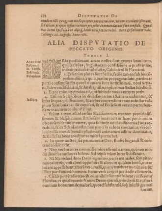 Alia Disputatio De Peccato Originis.