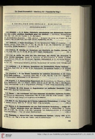 6. Genealogie und Heraldik, Numismatik, Ordenskunde