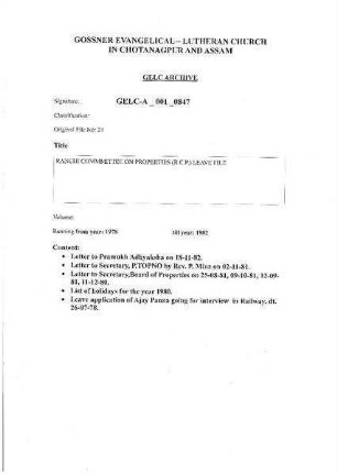 RANCHI COMMITTEE ON PROPERTIES LEAVE FILE