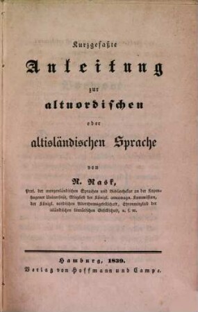 Kurzgefaßte Anleitung zur altnordischen oder altisländischen Sprache