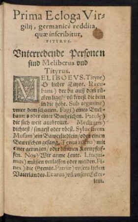 Prima Ecloga Virgilii, germanice reddita, quae inscribitur, Tityrus.