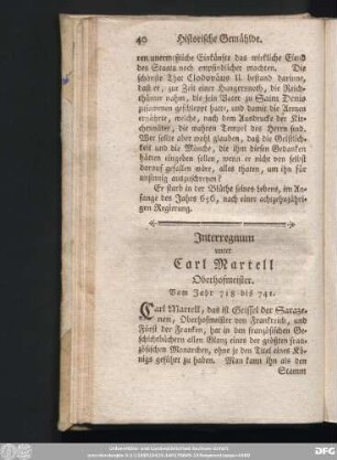 Interregnum unter Carl Martell Oberhofmeister. Vom Jahr 718 bis 741.