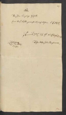 Nota ... Quedlinburg [den] 1ten Nov[em]ber: 1792.