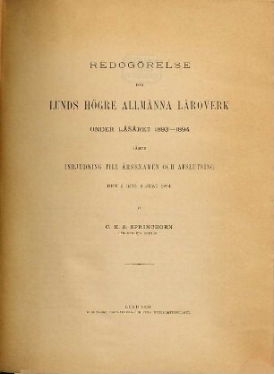 Redogörelse för Lunds Högre Allmänna Läroverk. 1893/94