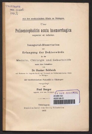 Über Polioencephalitis acuta haemorrhagica superior et inferior