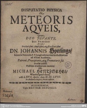Disputatio Physica De Meteoris Aqueis