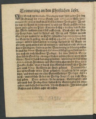 Erinnerung an den Christlichen Leser.