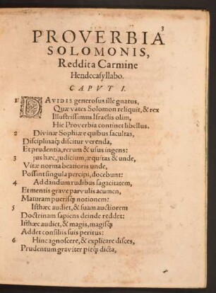 Proverbia Solomonis, Reddita Carmine Hendecasyllabo.
