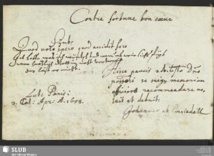 Bl. 207v: Johannes von Einsiedel. Paris, 1658.