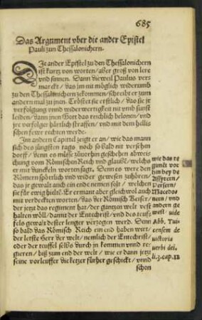 Das Argument uber die ander Epistel Pauli zun Thessalonichern.