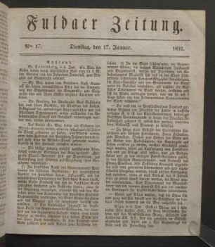 Dienstag, den 17. Januar. 1832