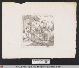 Bukolische Szene mit Hirten und Vieh.