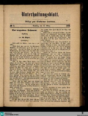 Unterhaltungsblatt : Beilage zum Sinsheimer Landboten