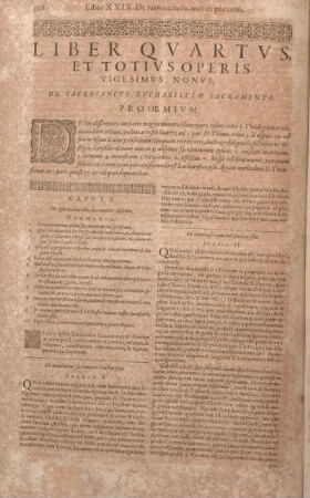 Liber Qvartvs, Et Totivs Operis Vigesimvs Nonvs. De Sacrosancto Evcharistiae Sacramento.