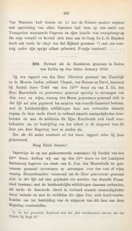 100. Extract uit de Resolutien genomen in Raden van Indien op den 19den January 1810