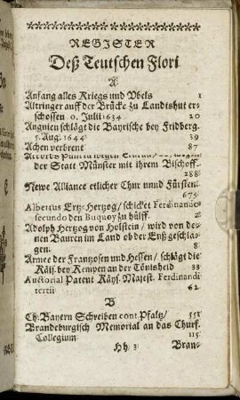 Register Deß Teutschen Flori