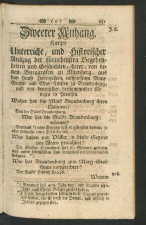 Zweeter Anhang. Kurzer Unterricht, und Historischer Auszug der fürnehmsten Begebenheiten ...
