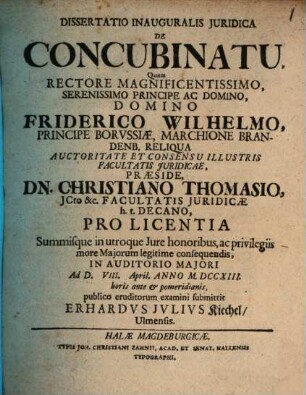 Dissertatio Inauguralis Juridica De Concubinatu