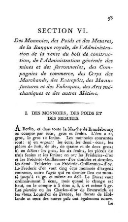 Section VI. Des Monnoies, des Poids et des Mesures, de la Banque royale, [...]