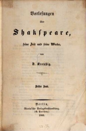 Vorlesungen über Shakespeare, seine Zeit und seine Werke. III