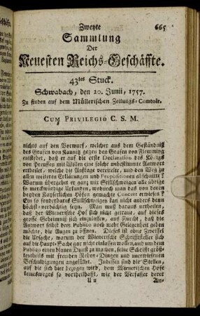 43tes Stuck. Schwabach, den 20. Junii, 1757.