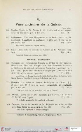 V. Vues anciennes de la Suisse ( Nr. 319-331)