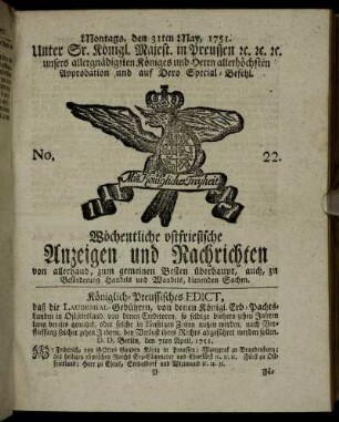 No. 22. Montags, den 31ten May, 1751.
