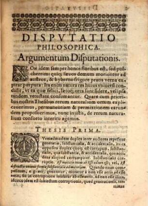 Disputatio Philosophica. De Interitv Rervm Natvralivm