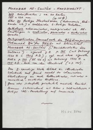 Beilage: Informationen zur Handschrift