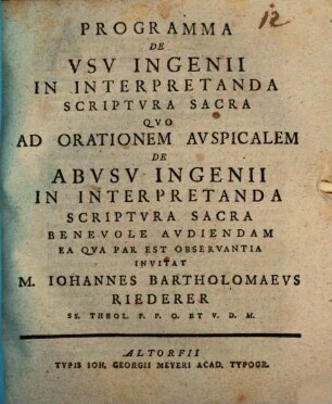Programma De Vsv Ingenii In Interpretanda Scriptvra Sacra