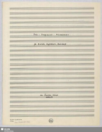 Trio - Fragment - Mitsammen für Bratsche, Englischhorn, Kontrabaß - Mus.15480-ZZ-502 : vla, cb, cor inglese
