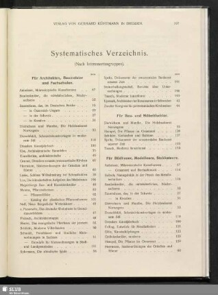 Systematisches Verzeichnis (nach Interessentengruppen)