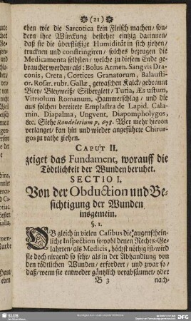 Caput II. zeiget das Fundament, worauff die Tödtlichkeit der Wunden beruhet