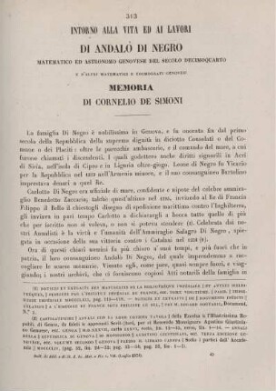 Intorno alla vita ed ai lavori di Andalò di Negro.