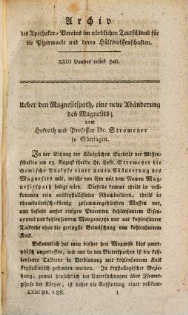 Archiv des Apotheker-Vereins im Nördlichen Teutschland für die Pharmacie und deren Hülfswissenschaften. 23. 1827