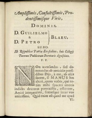 Amplissimis, [...] Dominis, D. Guilielmo Blaeu & D. Petro Blaeu [...]