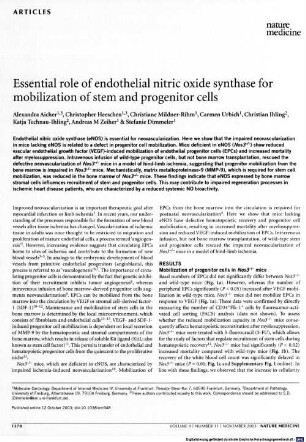 Essential role of endothelial nitric oxide synthase for mobilization of stem and progenitor cells