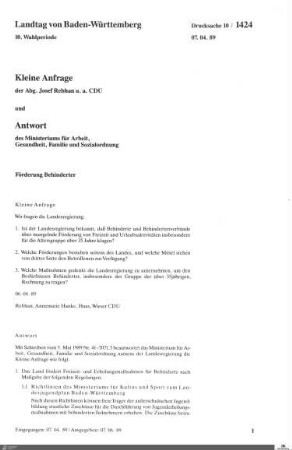 Anfrage der CDU: Förderung Behinderter