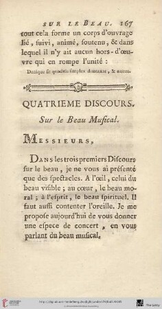 Quatrième discours. Sur le Beau Musical
