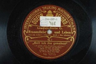 "Seit ich ihn gesehen" : a. d. Liederzyklus "Frauenliebe und Leben" / Text von Adalbert von Chamisso. Musik von Rob. Schumann