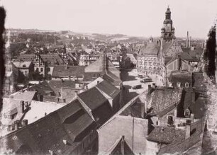 Döbeln, Blick über die Stadt : Döbeln. Blick vom Turm der Nikolaikirche über den Obermarkt gegen das Rathaus