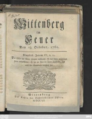 Wittenberg im Feuer Den 13. October, 1760.