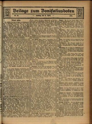Zweite Ausgabe vom Sonntag, den 16. April 1916.