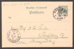 Postkarte an Friedrich Spitta : 18.05.1896