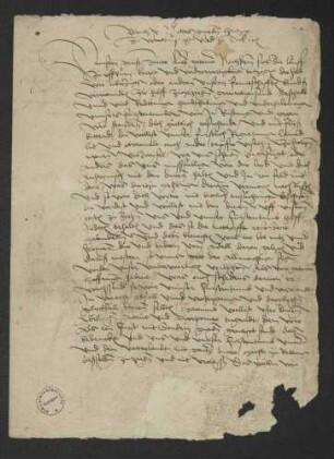 Entwurf eines Ausschreibens Herzog Ulrichs von Württemberg an den Adel mit der Aufforderung, sich zum Kriegsdienst einzufinden (2a)