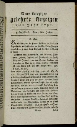 57stes Stück. Den 16ten Julius.