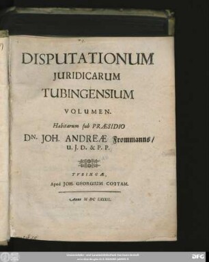Disputationum Iuridicarum Tubingensium Volumen