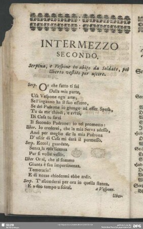 Intermezzo Secondo / Das zweyte Zwischenspiel