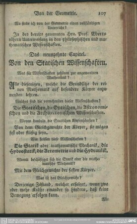 Das neunzehnte Capitel. Von den Statischen Wissenschaften